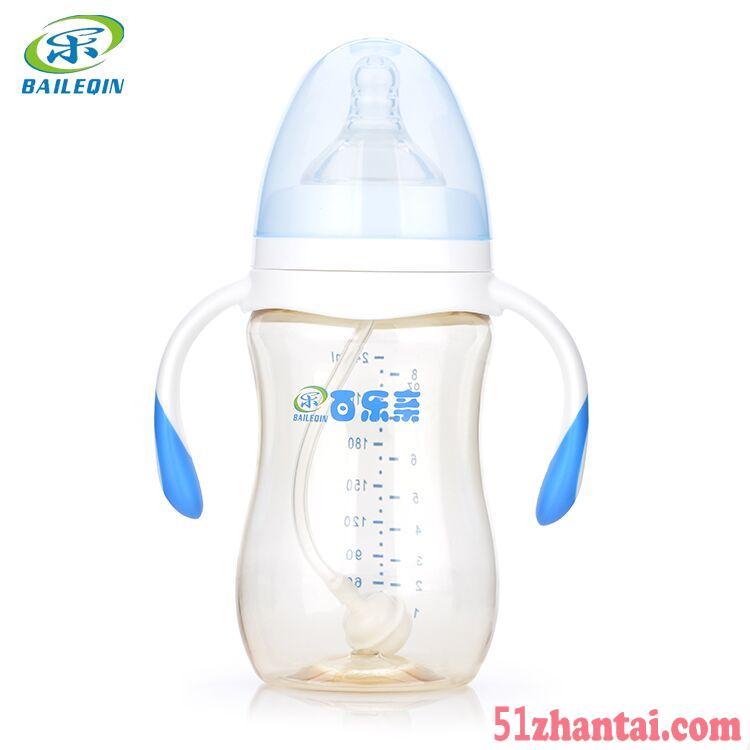 百乐亲厂家批发  新生婴儿奶瓶  宽口防胀气带手柄奶瓶-图1