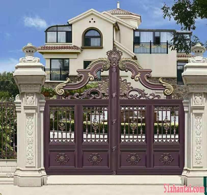 天津铝艺庭院门，别墅铝艺大门，铝艺护栏围栏-图4