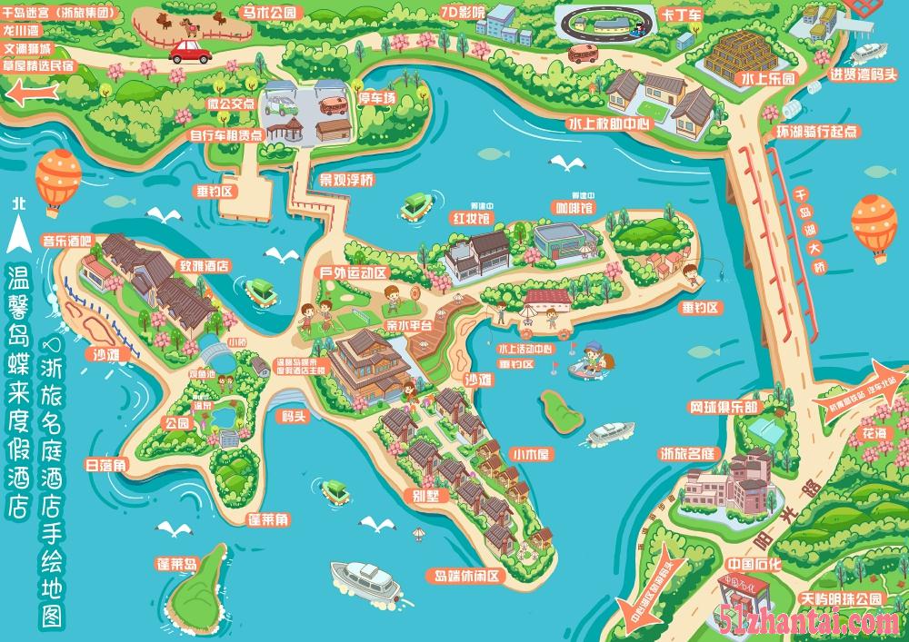 玄猫动画公司专业绘制舟山各景区景点手绘地图-图1